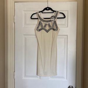 White with black bead mini dress